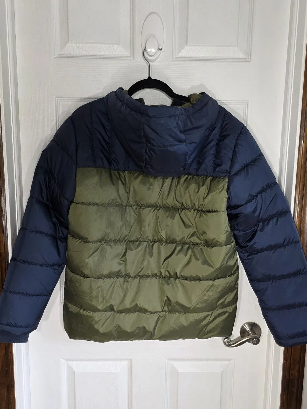 Wonder Nation Boy's Colorblock Quilted Puffer Jacket Olive & Navy Size XL 14/16